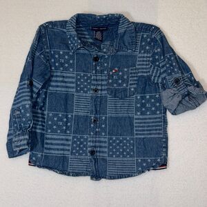 Tommy Hilfiger Toddler Denim Button up shirt American Flag size 24 months 2T‎